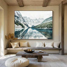 Load image into Gallery viewer, “Snow - Capped Mountains and Lake Reflection” - Winter Landscape Abstract Acrylic, Ideal for Lodge and Study DLZ221
