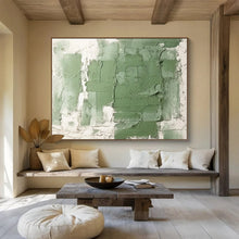Load image into Gallery viewer, Textured Green and White Abstract Painting for Minimalist Study &amp; Nature - Inspired Yoga Studio DKH274
