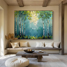 Load image into Gallery viewer, Textured Birch “Green Canopy” Painting on Canvas, Nature - Inspired Wall Art DKH828
