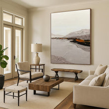 Load image into Gallery viewer, “Minimalist Landscape” – Gray mountains, lake, subtle orange - brown accents, textured paint DTP401
