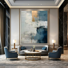 Load image into Gallery viewer, Blue - Gray with Gold Accents Abstract Canvas Painting, Perfect for Modern Living Room &amp; Chic Office LargeART1205
