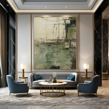 Load image into Gallery viewer, Large - Format Hand - painted Abstract Green &amp; Gray Landscape Acrylic Art for Rustic - Chic Dining Rooms LargeART0166
