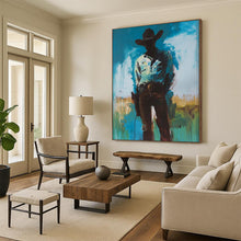 Load image into Gallery viewer, “Shadowed Cowboy Silhouette” – Atmospheric Figure Painting with Muted Tones DTP102
