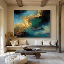 Load image into Gallery viewer, Blue and Gold Cosmic Swirl Abstract acrylic painting DLZ072
