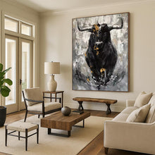 Load image into Gallery viewer, Black &amp; Gold Abstract Bull Close - Up, Suited for Bold Home Gym &amp; Statement Wall LargeART1971
