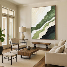Load image into Gallery viewer, “Green &amp; Beige Textured Waves” - Nature - inspired Abstract Art on Canvas DKH1486
