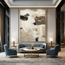 Load image into Gallery viewer, Hand - painted Extensive Beige - Black Abstract Composition Acrylic Art for Minimalist Lounges LargeART0128
