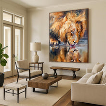 Load image into Gallery viewer, “Lion Drinking at Water” - Realistic Wildlife Art on Canvas DKH1647
