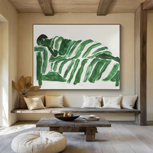 Load image into Gallery viewer, Playful Green Striped Figure Abstract Painting for Kids’ Playroom &amp; Eclectic Den DKH227
