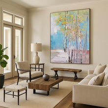 Load image into Gallery viewer, “Colorful Birch Grove Abstract” - Blue, Green, Yellow Landscape Art on Canvas DKH1300
