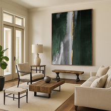 Load image into Gallery viewer, “Gold Strip Green and Grey” - Green, Grey, Gold Abstract Art on Canvas DKH1203
