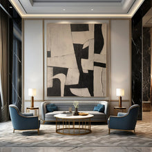 Load image into Gallery viewer, Hand - painted Oversized Black - White Geometric Abstract Acrylic Art for Modern Offices LargeART0125
