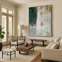 Load image into Gallery viewer, “Green, Grey &amp; Gold Textured Abstract” - Luxe Abstract Art on Canvas DKH1518
