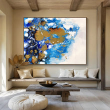 Load image into Gallery viewer, Fluid Blue - Gold Abstract Art for Contemporary Bathroom &amp; Chic Guest Room DKH167

