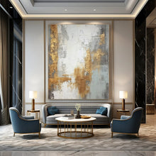 Load image into Gallery viewer, Gray, Gold &amp; White Abstract Canvas Painting, Suited for Minimalist Bedroom &amp; Sophisticated Lounge LargeART1270

