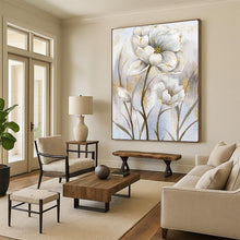 Load image into Gallery viewer, White &amp; Gold Floral Abstract Art, Perfect for Elegant Bedroom &amp; Luxury Dining Room LargeART2124
