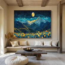 Load image into Gallery viewer, Moonlit Mountain Landscape Abstract Painting on Canvas - “Night Peaks” DKH694
