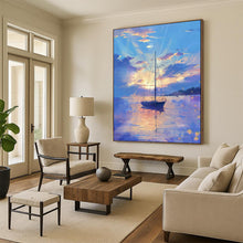 Load image into Gallery viewer, Colorful Sunset Sailboat Abstract Painting, Ideal for Coastal Living Room &amp; Relaxing Bedroom LargeART1893
