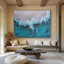 Load image into Gallery viewer, Textured Turquoise Sea and Sand Abstract acrylic painting DLZ040

