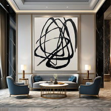 Load image into Gallery viewer, Black Tangled Lines on White Abstract Canvas Painting, Suited for Modern Studio &amp; Minimalist Office LargeART1116
