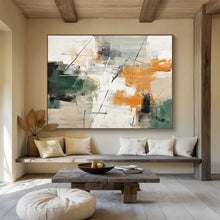 Load image into Gallery viewer, Multicolor Geometric Abstraction with Green and Orange Abstract acrylic painting DLZ100
