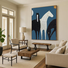Load image into Gallery viewer, “Stylized Black &amp; White Horses” - Minimalist Equine Art on Canvas DKH1440
