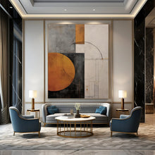 Load image into Gallery viewer, Geometric Shapes in Earth Tones Abstract Canvas Painting, Suited for Minimalist Home Office &amp; Art - Lovers’ Hallway LargeART1206
