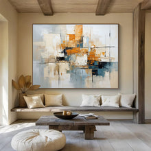 Load image into Gallery viewer, Modern Abstract Cityscape Grey, Orange &amp; Layered Geometry on Canvas DLZ006
