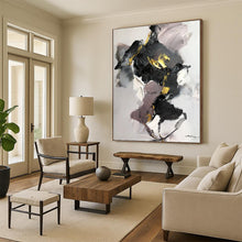 Load image into Gallery viewer, Large - Scale Black - Gold - Purple Abstract Art for Trendy Bedroom &amp; Artistic Lounge LargeART0511
