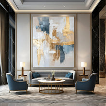 Load image into Gallery viewer, Blue, Gold &amp; White Abstract Canvas Painting, Perfect for Contemporary Living Room &amp; High - End Office LargeART1269
