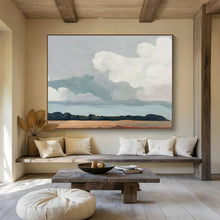 Load image into Gallery viewer, Gray - White Cloud “Tranquil Field Horizon” Painting on Canvas, Serene Wall Accent DKH793
