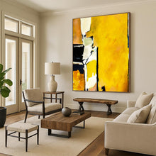 Load image into Gallery viewer, “Vibrant Yellow Energy” - Yellow, Black, White, Orange Abstract Art on Canvas DKH1101
