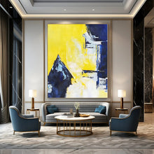 Load image into Gallery viewer, Oversized Hand - painted Bold Yellow and Blue Shapes Acrylic Art for Modern - Chic Home Offices LargeART0215
