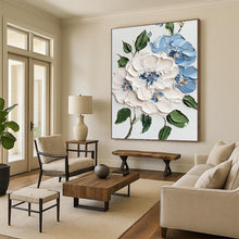 Load image into Gallery viewer, “Textured Blue and White Blooms” - 3D Floral Art on Canvas DKH1387
