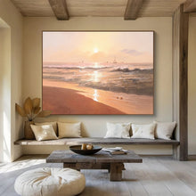 Load image into Gallery viewer, “Sunset Beach with Sailboats” - Impressionistic Abstract Acrylic, Ideal for Beach House and Coastal Dining Room DLZ264
