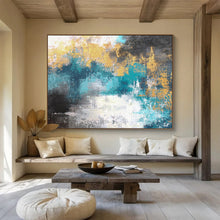 Load image into Gallery viewer, Blue - Gold Abstract Cityscape Painting - Ideal for Urban Loft &amp; Contemporary Office DKH004
