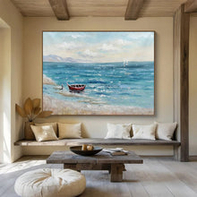 Load image into Gallery viewer, “Seaside Solitude with Red Boat” - Coastal Abstract Acrylic, Good for Beach House and Nautical - Themed Room DLZ224
