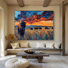 Load image into Gallery viewer, Vibrant Bison “Sunset Prairie” Painting on Canvas, Bold Wildlife Landscape DKH806
