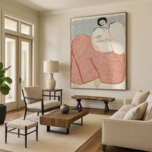 Load image into Gallery viewer, “Elegant Tea - Time Lady” - Grey, Pink, Blue Abstract Figural Art on Canvas DKH1147
