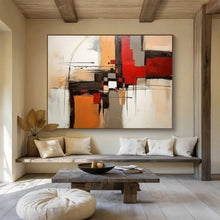 Load image into Gallery viewer, Geometric Abstract in Reds &amp; Oranges - Dynamic Living Room Art LargeART1508
