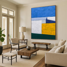 Load image into Gallery viewer, “Color Block Harmony” - Blue, White, Yellow, and Green Abstract Art, Abstract Painting on Canvas DKH1095
