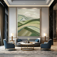 Load image into Gallery viewer, Green &amp; Beige Rolling Hills Abstract Painting, Perfect for Nature - Inspired Living Room &amp; Rustic Office LargeART1455
