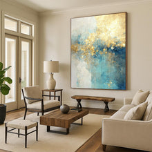 Load image into Gallery viewer, “Aqua Gold Cascade” – Blue, Aqua &amp; Gold Abstract Acrylic with Flowing Textures DTP077
