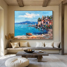 Load image into Gallery viewer, “Coastal Village Charm” - Vibrant Seaside Town Abstract Acrylic, Suits Porch and Nautical Gallery DLZ230
