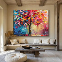 Load image into Gallery viewer, Colorful Tree “Patchwork Blossoms” Painting on Canvas, Whimsical Nature Art DKH858
