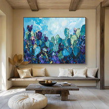 Load image into Gallery viewer, Blue Cactus “Desert Blossom” Painting on Canvas, Southwest - Themed Art DKH827
