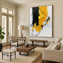 Load image into Gallery viewer, Black, Yellow, and White Textured Strokes Acrylic Art - Great for Modernist Kitchen &amp; Eclectic Bedroom LargeART0606
