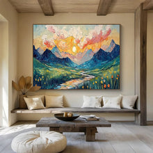 Load image into Gallery viewer, Mountain Sunset “Textured Valley” Painting on Canvas, Impasto Landscape Art DKH856
