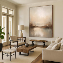 Load image into Gallery viewer, “Misty Lake at Dusk in Neutral Tones” - Beige, Grey, Brown Abstract Art on Canvas DKH1252
