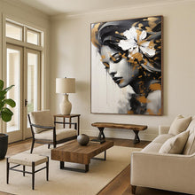 Load image into Gallery viewer, Portrait Abstract Painting, Black, White &amp; Gold, Feminine Art for Salon &amp; Bedroom LargeART2170
